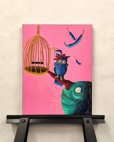 Perchoir rose, 60 x 50 cm, Acrylique, 2025