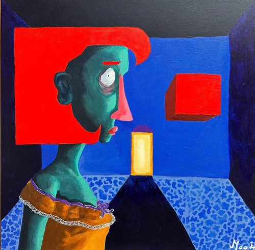 Tête au carré, 50 x 50 cm, Acrylique, 2024