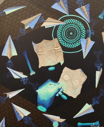 Avion de pensées, 65X58 cm, Acrylique, 2025