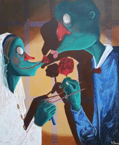 Bouche en cœur, 70 x 60 cm, Acrylique, 2024