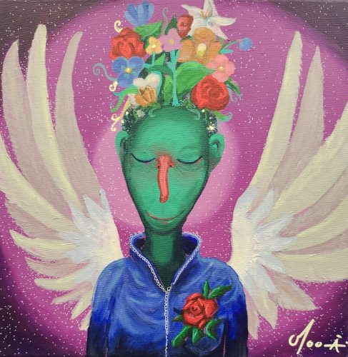 Feuillage ailé, 30 x 30 cm, Acrylique, 2025