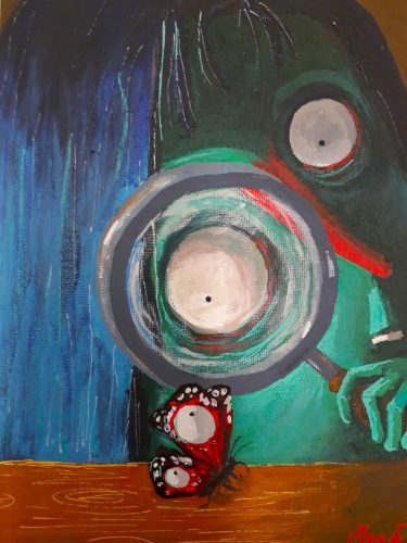 Les observateurs de papillons, 22 x 16 cm, Acrylique, 2022