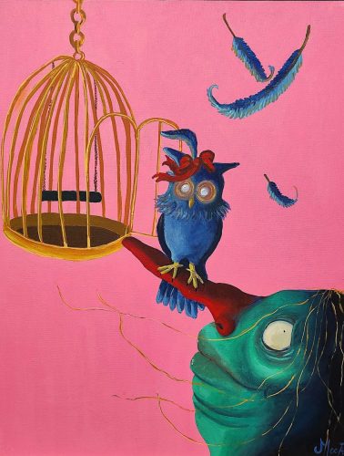 Perchoir rose, 60 x 50, Acrylique, 2025