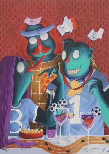 Olives de compétitions, 100 x 73 cm, Acrylique, 2025