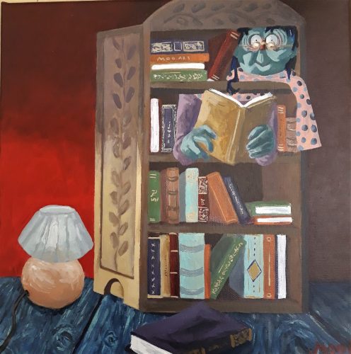 la-bibliothecaire, 30 x 30 cm, Acrylique, 2021