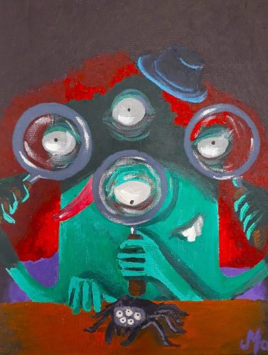 Les observateurs d'araignée, 22 x 16 cm, Acrylique, 2022