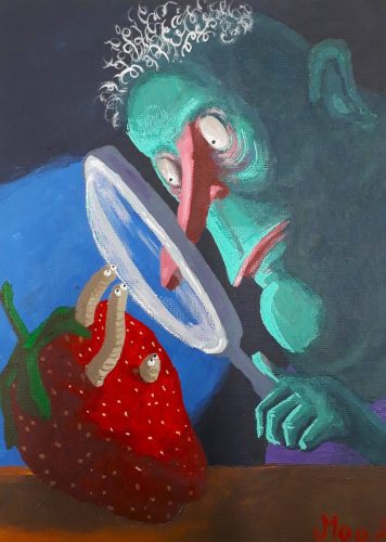 Les observateurs de fraises, 22 x 16 cm, Acrylique, 2022